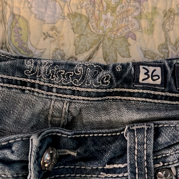 MISS ME 👖 VINTAGE DISTRESSED RIPPED LEATHER CROSS BOOTCUT JEANS Women’s 36 L32 - Picture 8 of 12